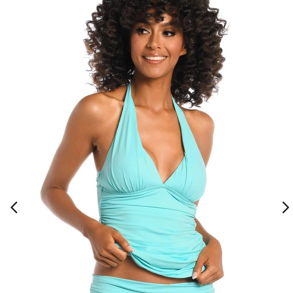 La Blanca Other - La Blanca Goddess Halter Bikini Top Ice Blue Sz 6 Small NWT Ruched Molded Cups